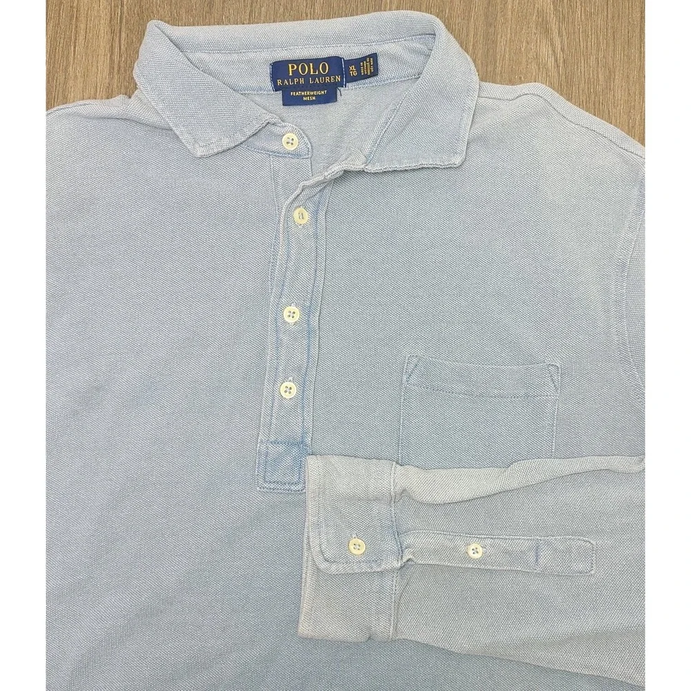 Polo Ralph Lauren Featherweight Mesh Polo Shirt Mens XL Blue Long Sleeve Pocket